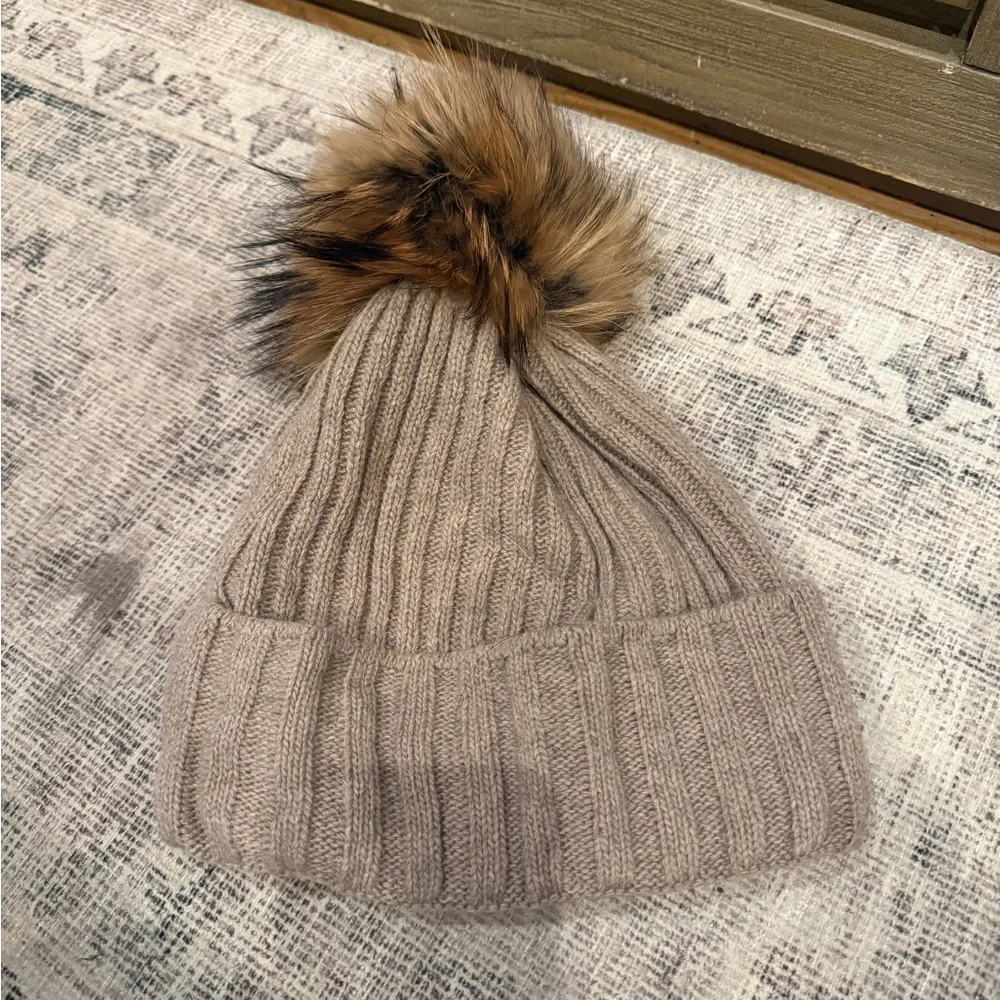 Not branded Cozy Ribbed Knit Beanie with real Fur Pom Pom wool and acrylic